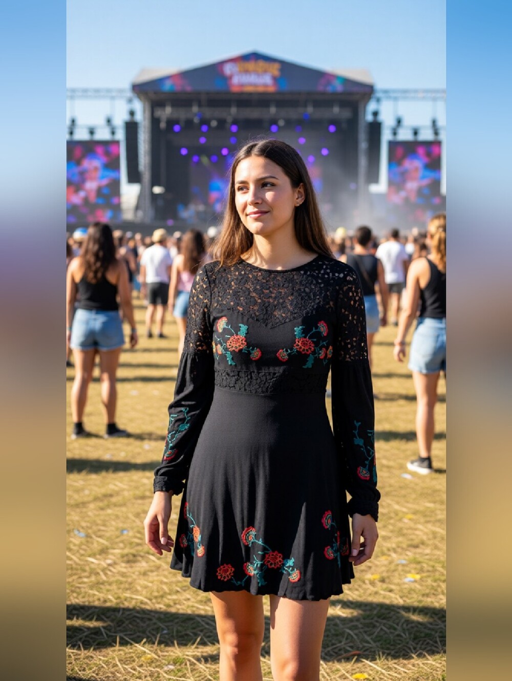 F21 Embroidered Black Lace Dress